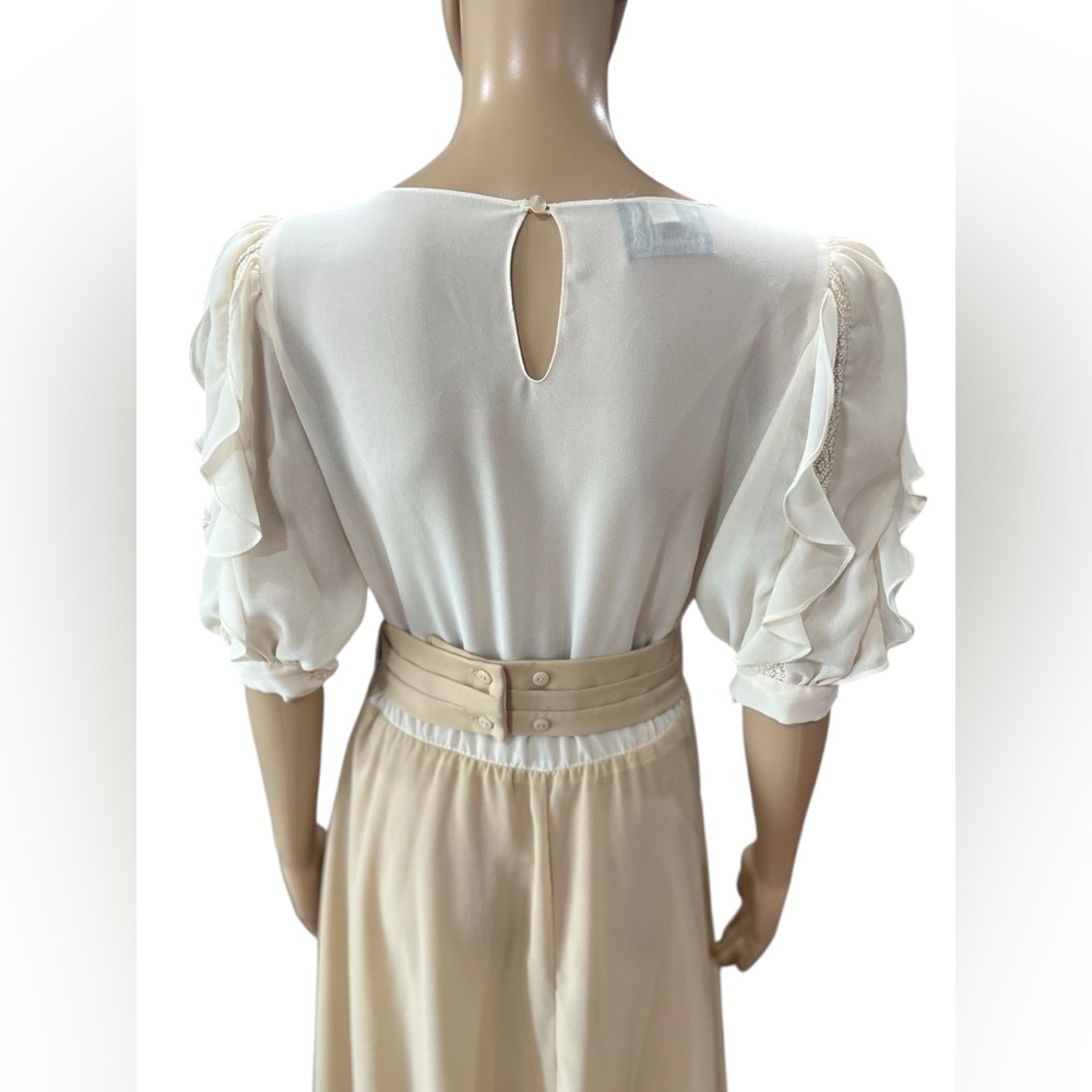 Chiffon dressy Ursula of Switzerland earthy two tone vintage 80s dress Ruffles - Picture 8 of 13